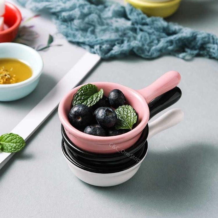 Gloss Finish Ceramic Sauce Plate Mini Dipping Pan Design With Handle Bowl Sauce Seasoning Kitchen Plate