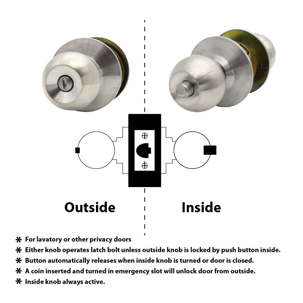 JAD Satin Finish Cylindrical Door Knob Lock-Privacy (NO KEY) 3871 60MM