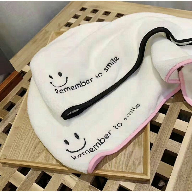 Absorbent Quick Dry Wrap Hair Hat Smiley pattern icon Bathe Shower Towel Cap Coral Fleece
