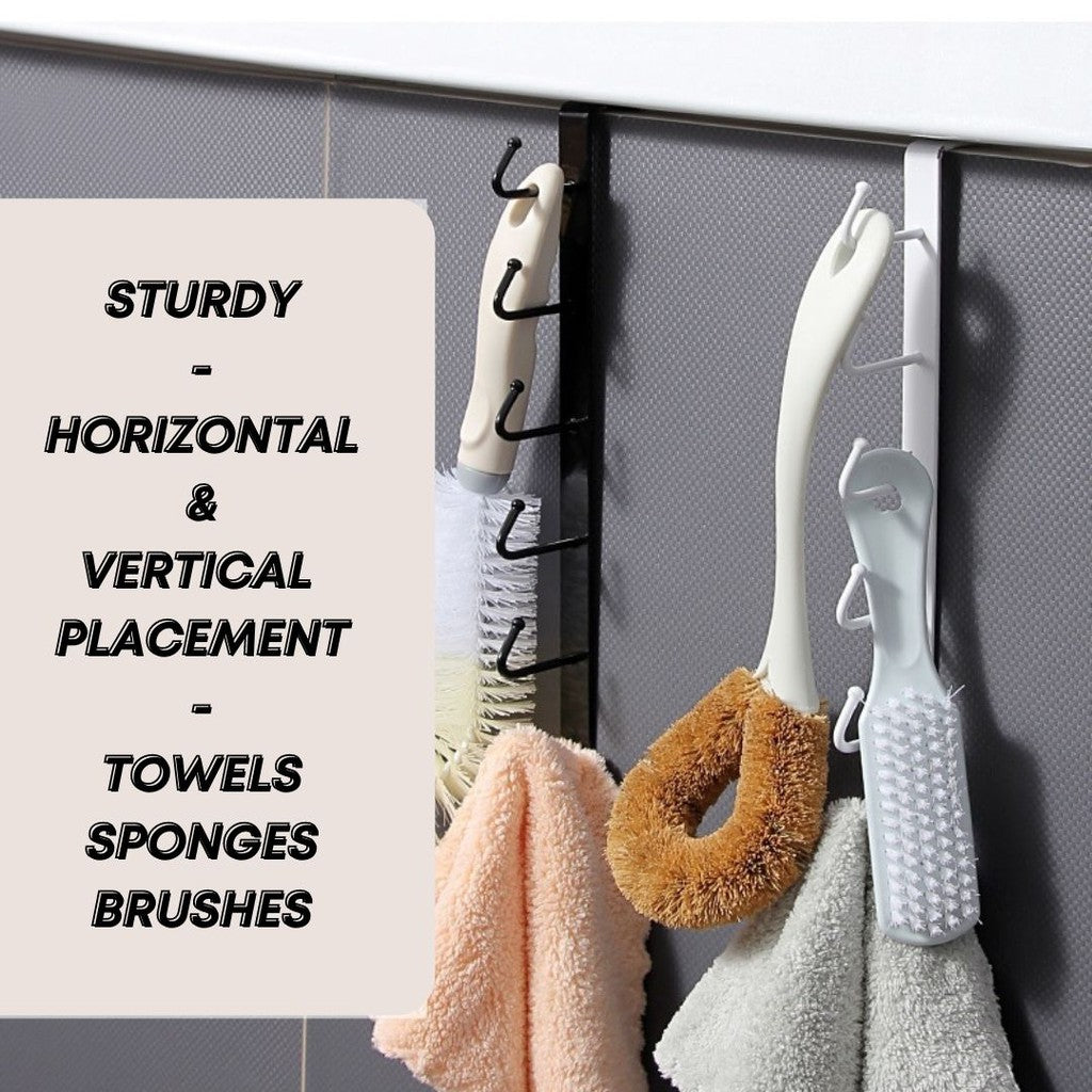PREMIUM High Quality Steel Hook Under Cabinet 6 Hooks Hanger Under Shelf Hanging Rack Punch Free Stainless Steel