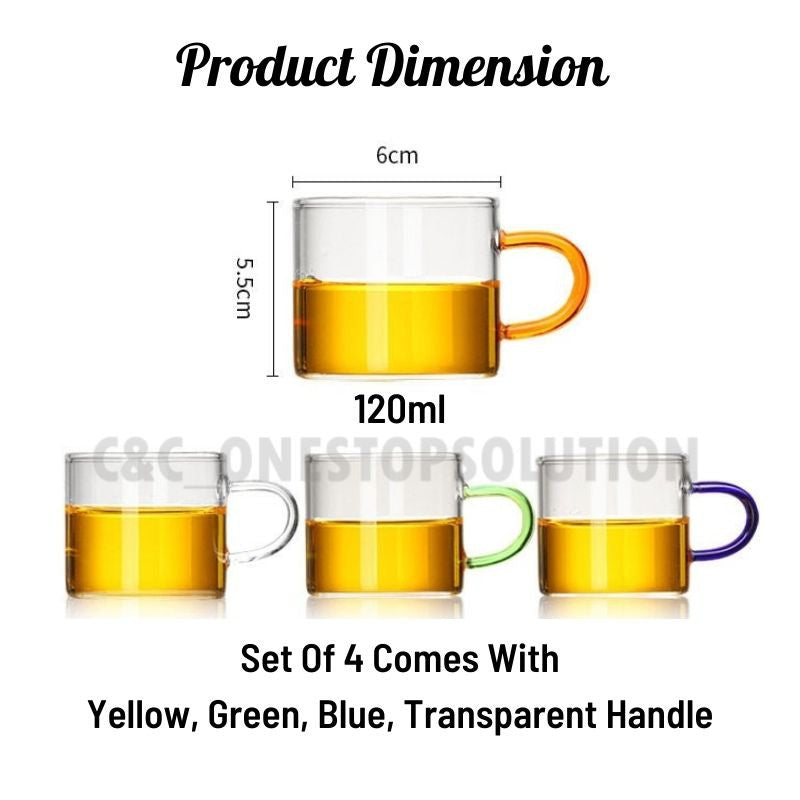4Pcs Borosilicate Glass Tea Cups With Handle Gift Set Clear Glass Mug Coffee Cup Tea Milk Drinkware Cawan Teh