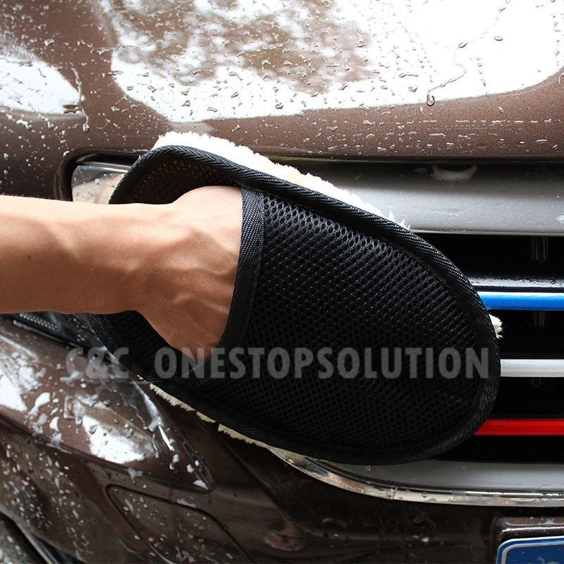 C&C Car Wash Mitt Wool Car Wash Gloves Soft Hand Glove Washing Towe Vehicle Wash Mitt Car Detailing Span Kereta