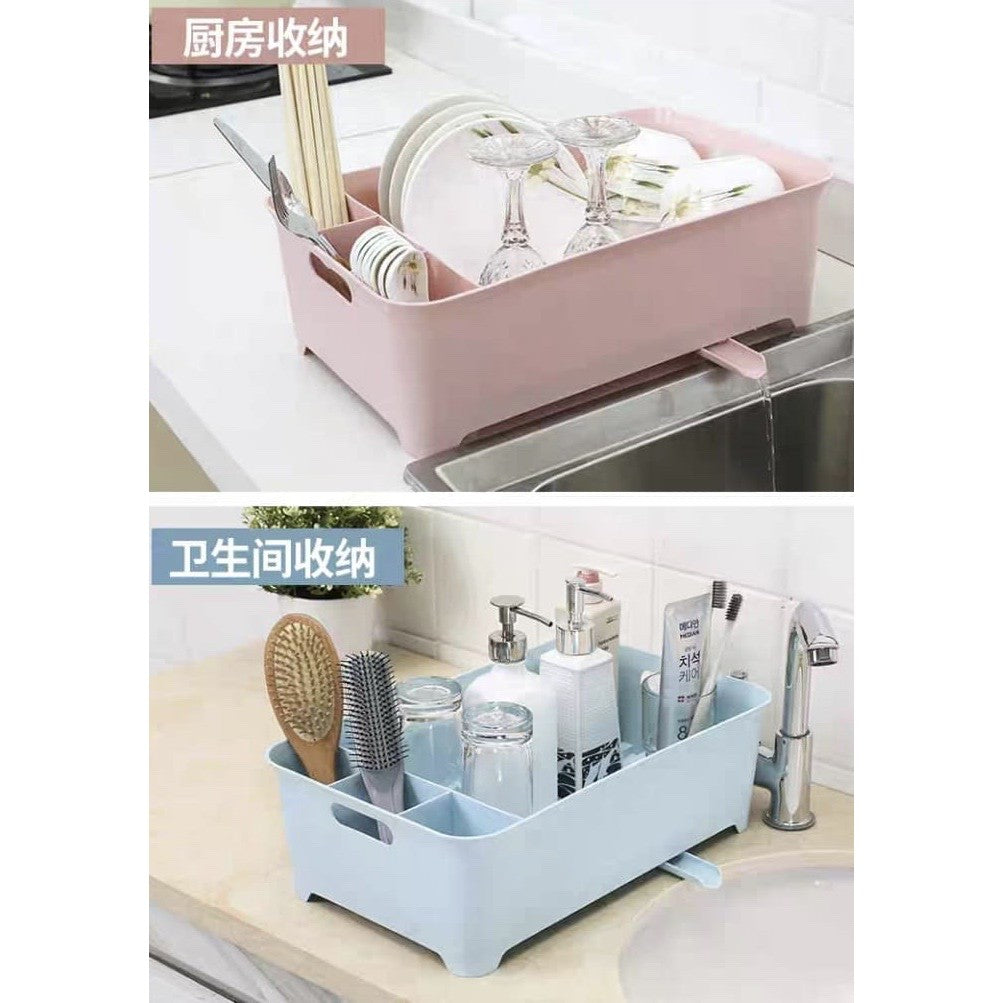 Multipurpose Nordic Style Dish Rack with Drainage Board Dish Drainer Bathroom Storage Box Kitchen Storage