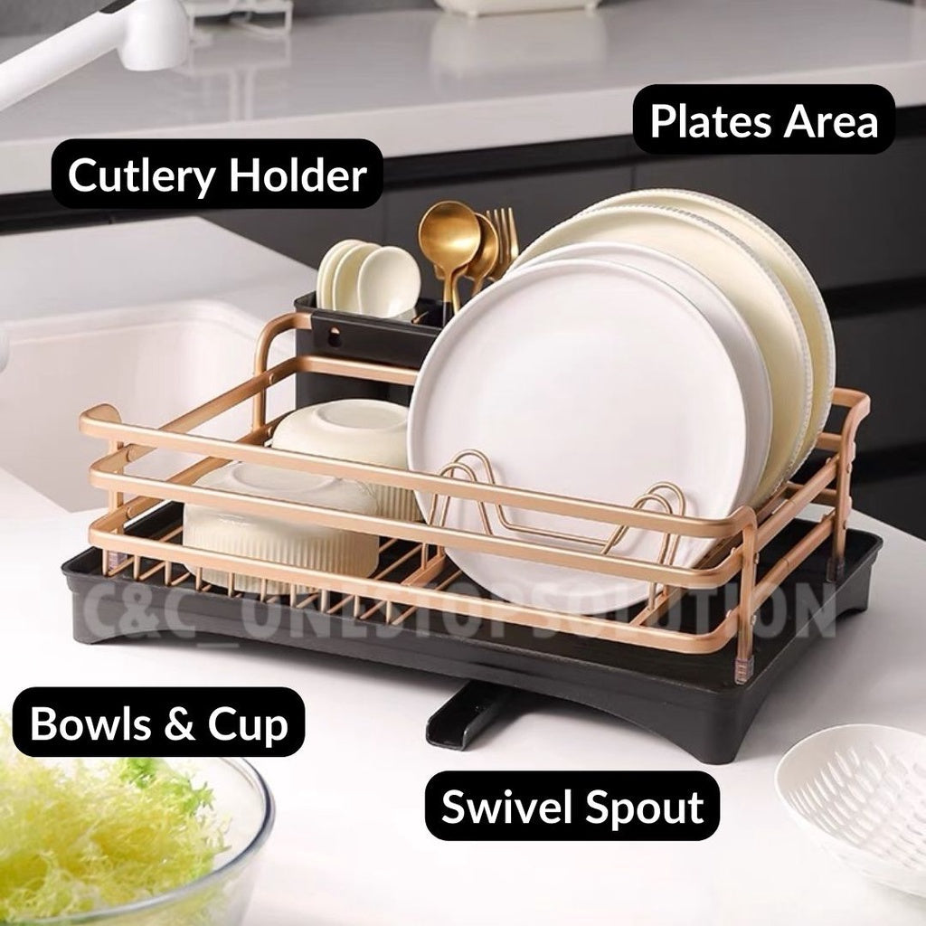 C&C PREMIUM Dish Rack Rak Pinggan Rose Gold Nordic Dish Drainer Kitchen Rack Drain Stand Rack Single Tier Plate Rack
