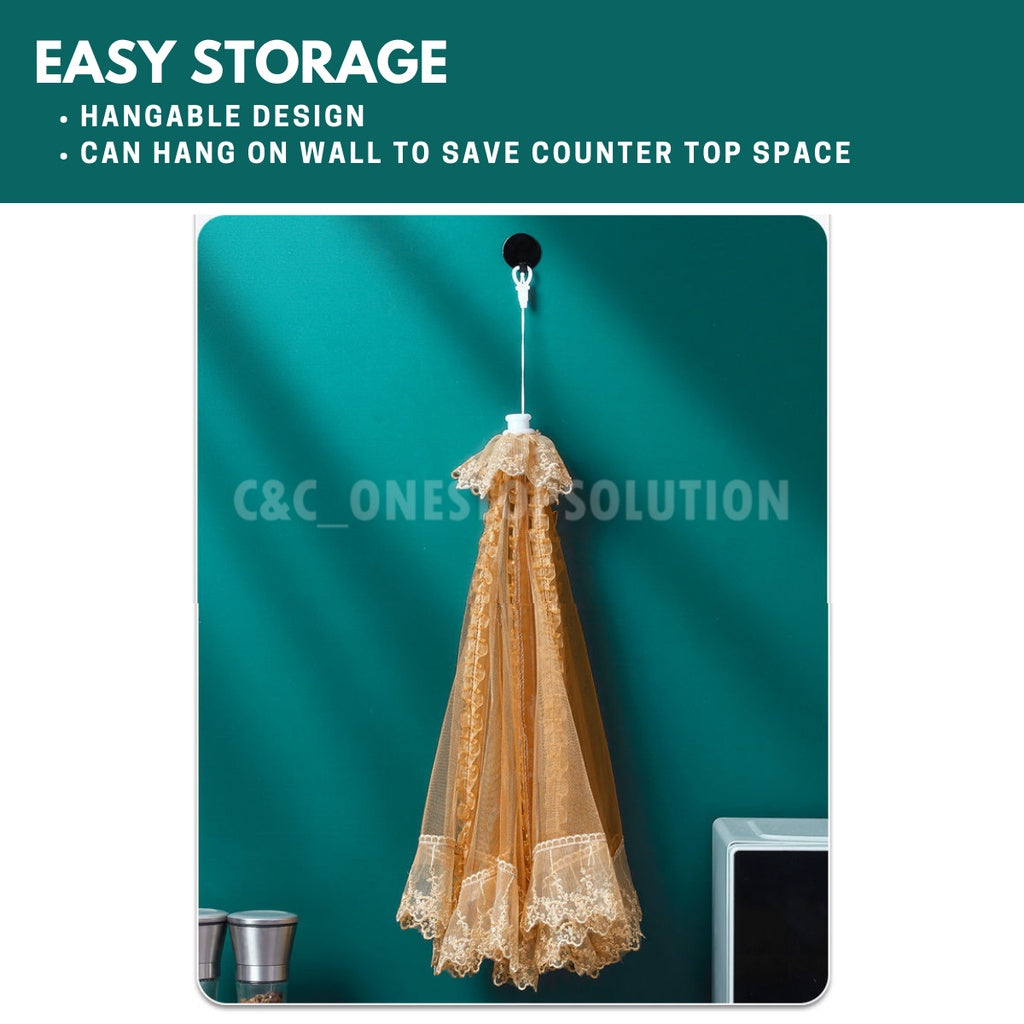 C&C Local Foldable/ Breathable Vintage Food Cover Umbrella Design Mesh Lace Tudung Saji Moden Table Dishes Cover