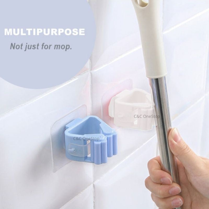 C&C Mop Holder Bathroom Toilet Broom Hanger Seamless Adhesive Wall Sticker Penyepit Mop Lantai dan Penyapu
