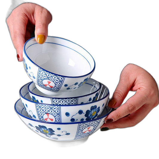 Japanese Blue and White Bowl/Japanese style Ceramic Porcelain Bowl/ Soup Bowl 027