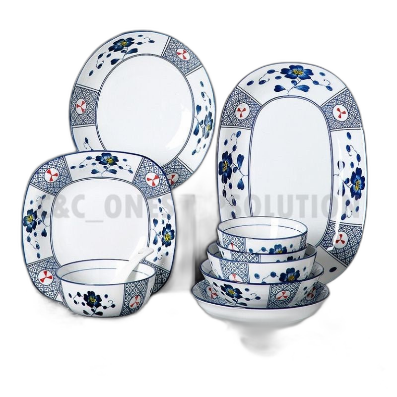 Japanese-Style Porcelain Tableware Ceramic Food Snacks Flat Plate Soup Bowl Square Round Oval Triangle 027