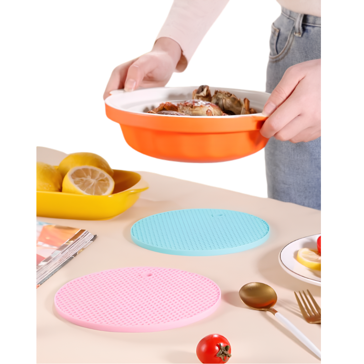 LARGE Silicone Heat Resistant Mat Trivet Pad Multipurpose Non-Slip Hot Pads for Kitchen Potholders Honeycomb