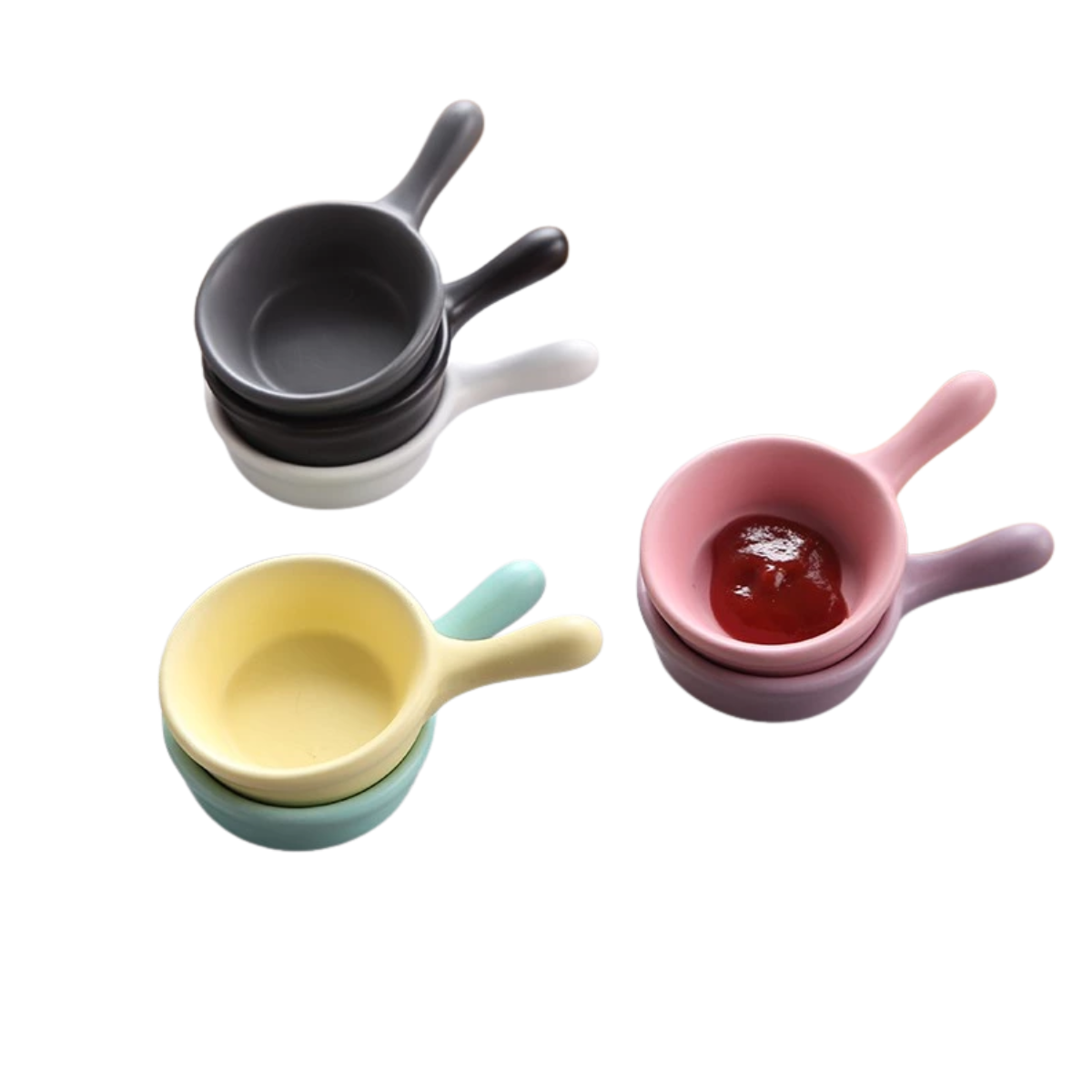 Mini Handled Ramekin Ceramic Sauce Dipping Bowl Sauce Seasoning Kitchen Plate Saucer Plate