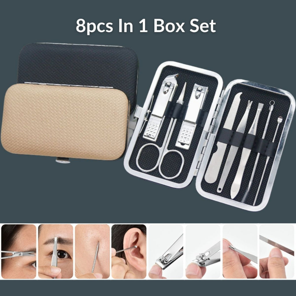 8pcs Manicure Set Pedicure Set Stainless Steel Travel Hygiene Kit Nail Clipper Earpick Cutter Scissors Pengetip Kuku
