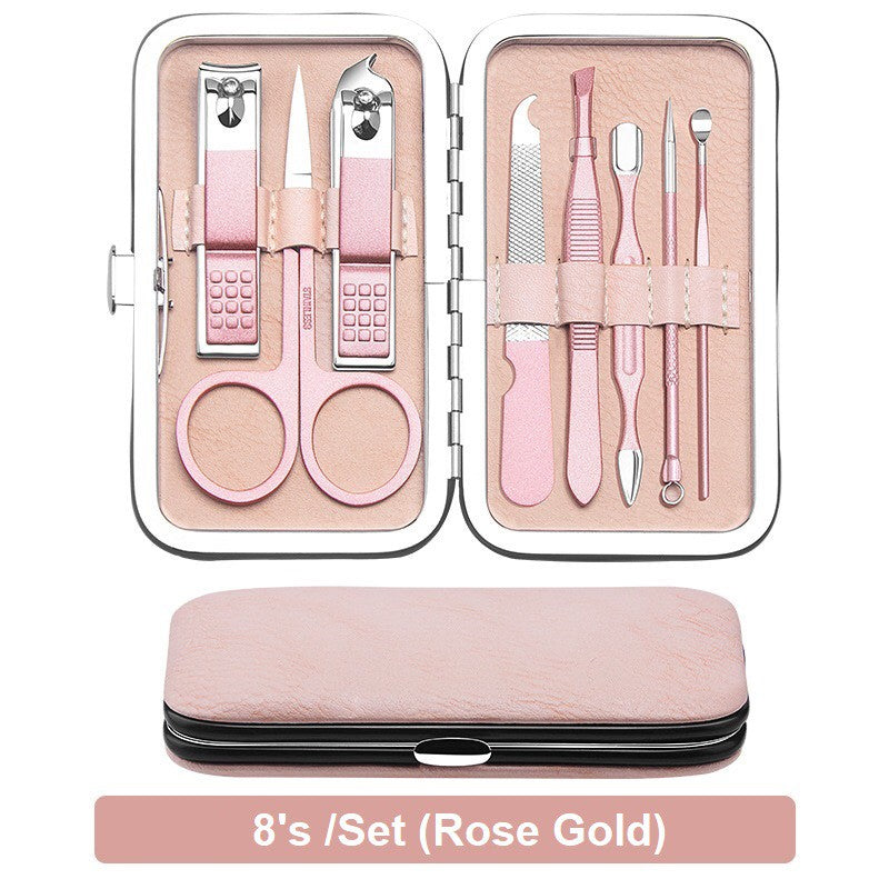 8pcs Manicure Set Pedicure Set Stainless Steel Travel Hygiene Kit Nail Clipper Earpick Cutter Scissors Pengetip Kuku