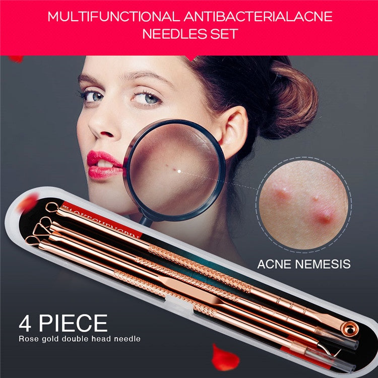 4PCS Pimple Tool Kit Acne Blackhead Removal Needle Stainless Steel Pimple Spot Cleanser Extractor Face Clean Tool