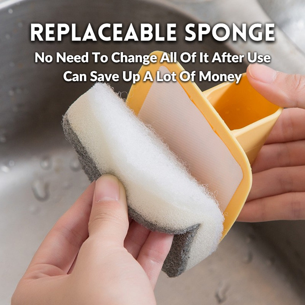 Nordic Short Handle Cleaning Sponge Kitchen Dishwashing Sponges Non-Scratch Detachable Replaceable Sponge with Holder