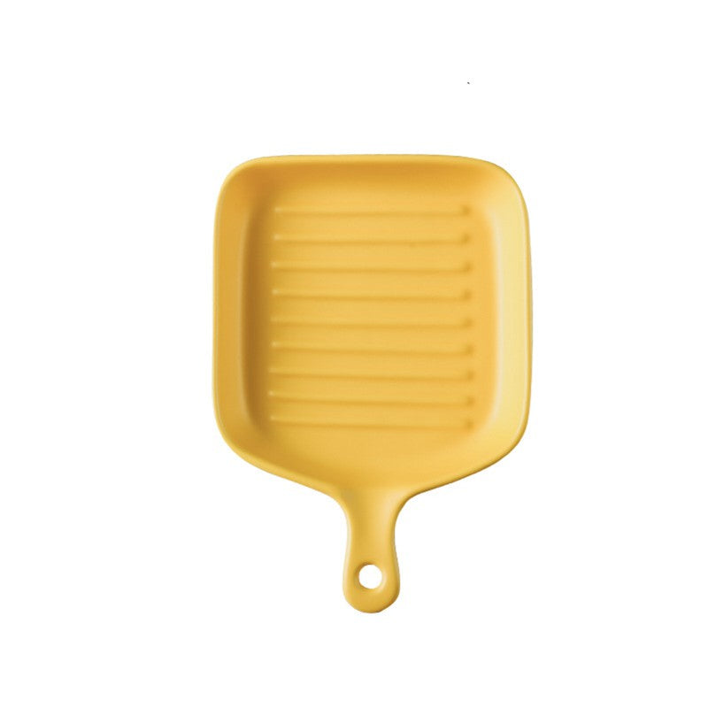 Nordic Style Ceramic Baking Plate With Handle  Square Cheese Baked Rice Pan Handle Cookware Bakeware Plates