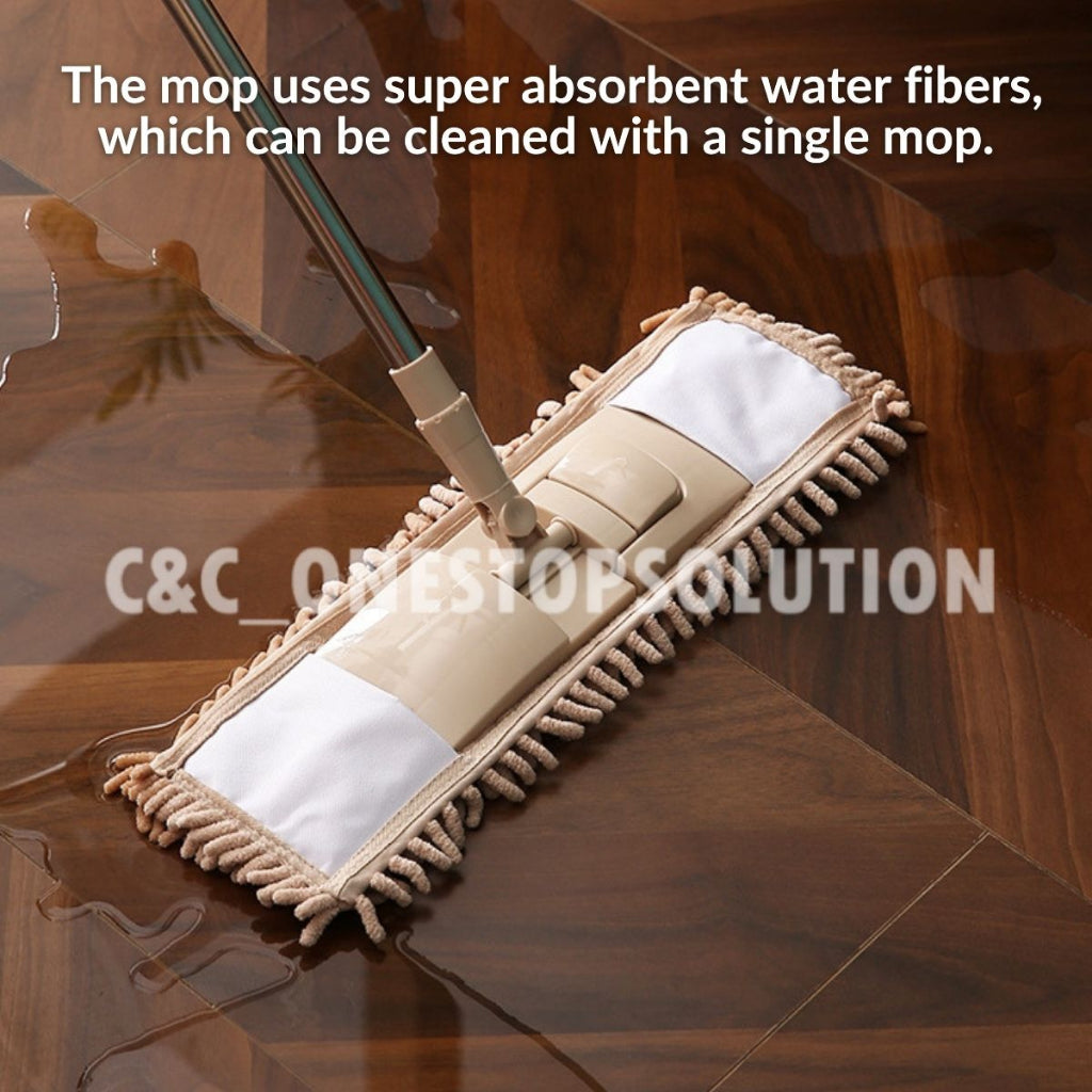 Stainless Steel Chenille Mop Wood Floor Wet & Dry Flat Mop Rotary Duster Mop Lantai Lap Lantai Habuk