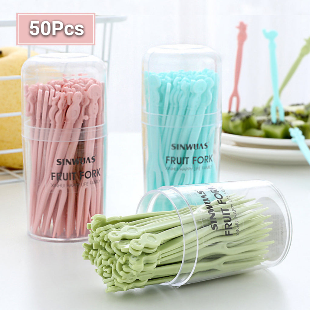 C&C 50pcs Disposable Plastic Fruit Forks Dessert Small Fork Ice Cream Forks Party Garpu Buah Plastik Pakai