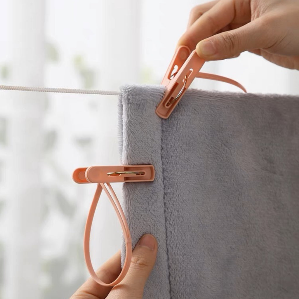 C&C 12Pcs/Set Colorful Laundry Hanging Clips Windproof Clothespins Hooks with Rope Laundry Clothing Pegs Hanger