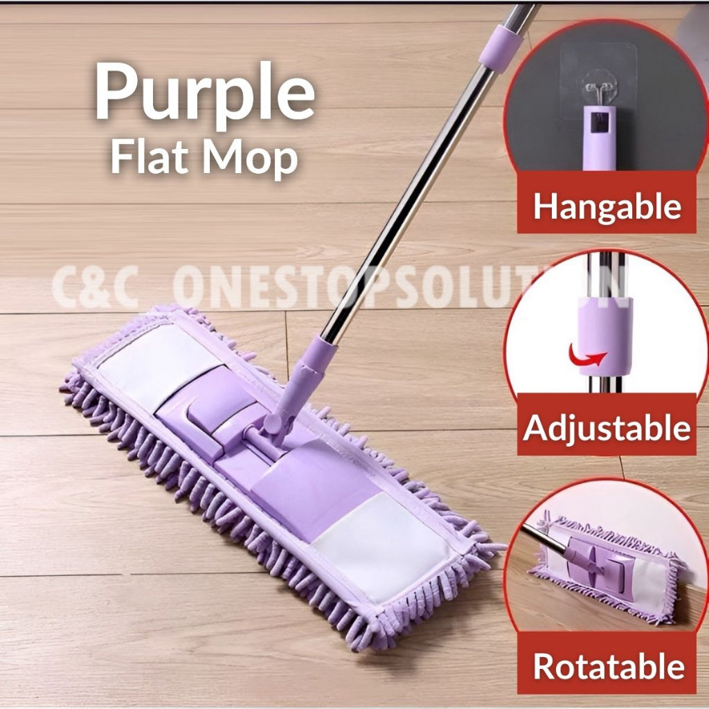 Stainless Steel Chenille Mop Wood Floor Wet & Dry Flat Mop Rotary Duster Mop Lantai Lap Lantai Habuk