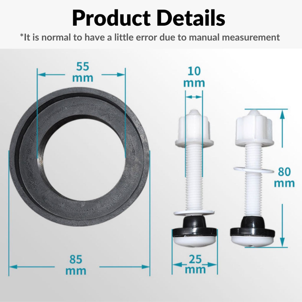 C&C 1 Set Toilet Cistern Donut Sponge Washer with Screw Fixings Two Piece Toilet Water Tank Anti Leak Toilet Accessories