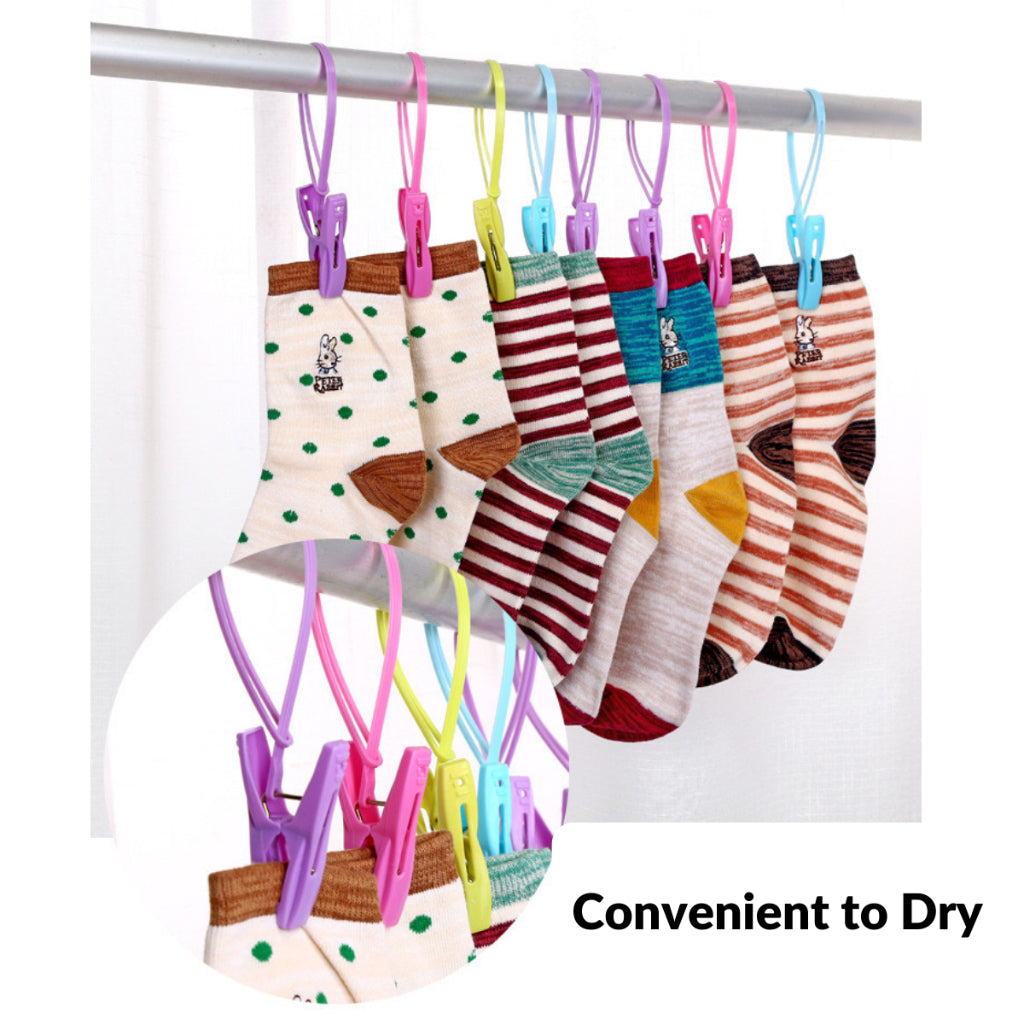 C&C 12Pcs/Set Colorful Laundry Hanging Clips Windproof Clothespins Hooks with Rope Laundry Clothing Pegs Hanger