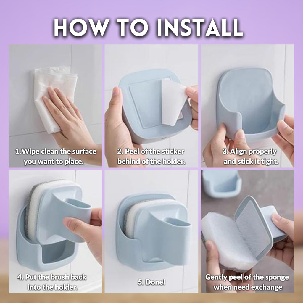 Nordic Short Handle Cleaning Sponge Kitchen Dishwashing Sponges Non-Scratch Detachable Replaceable Sponge with Holder