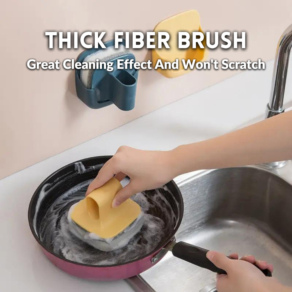 Nordic Short Handle Cleaning Sponge Kitchen Dishwashing Sponges Non-Scratch Detachable Replaceable Sponge with Holder