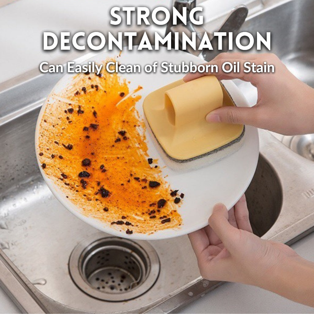 Nordic Short Handle Cleaning Sponge Kitchen Dishwashing Sponges Non-Scratch Detachable Replaceable Sponge with Holder