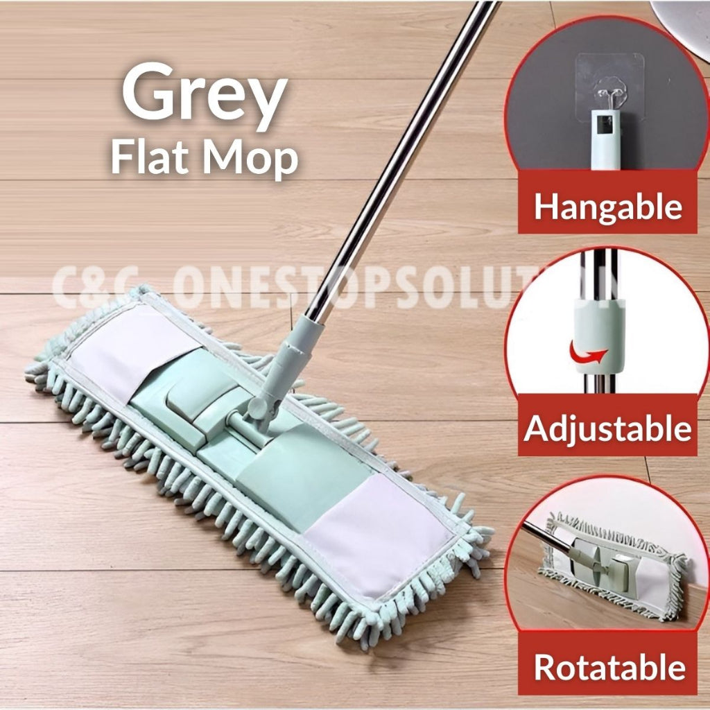 Stainless Steel Chenille Mop Wood Floor Wet & Dry Flat Mop Rotary Duster Mop Lantai Lap Lantai Habuk