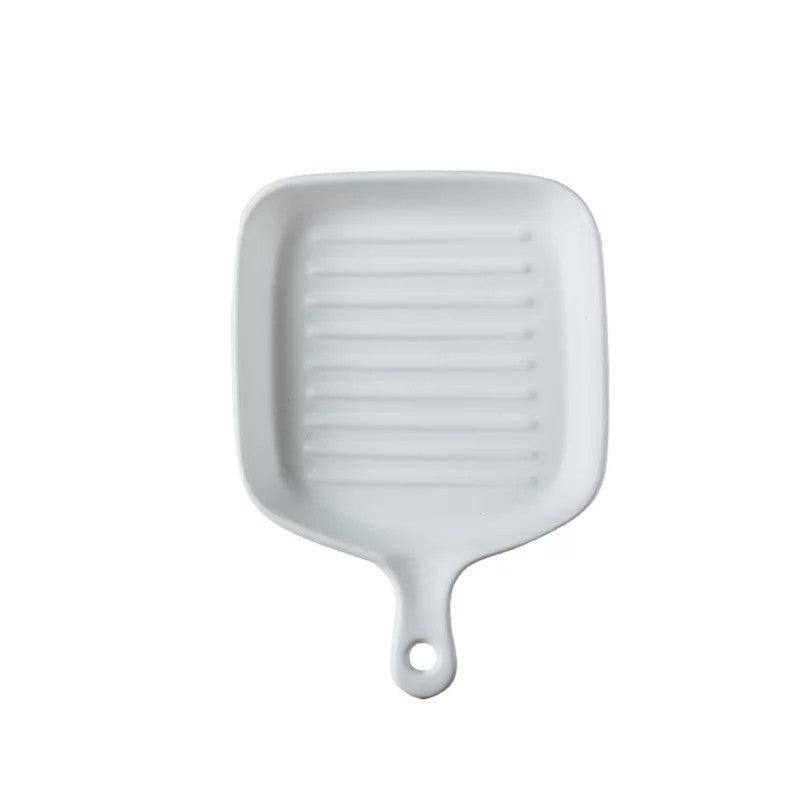 Nordic Style Ceramic Baking Plate With Handle  Square Cheese Baked Rice Pan Handle Cookware Bakeware Plates