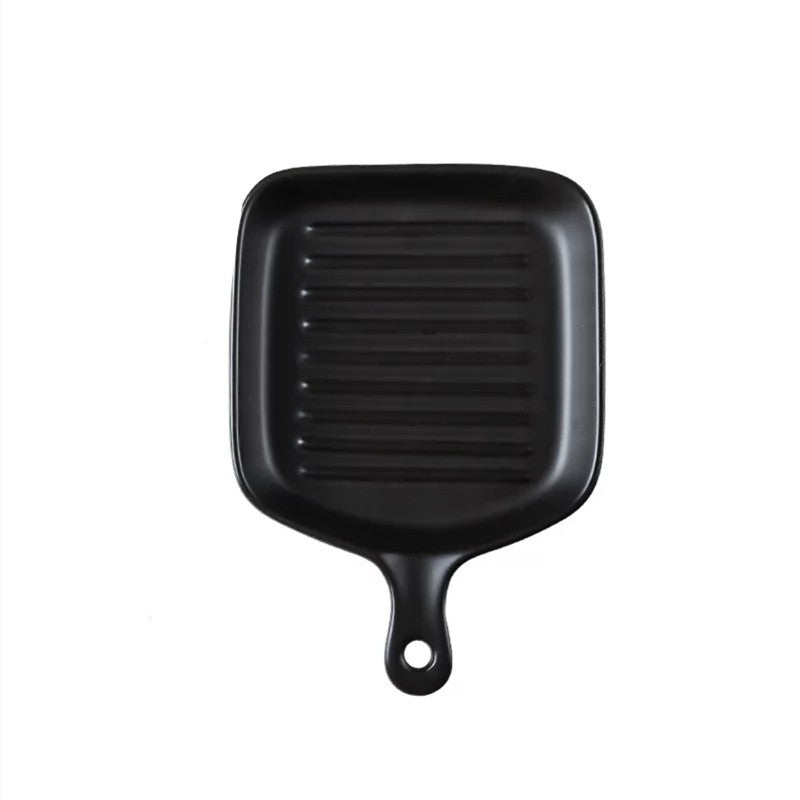 Nordic Style Ceramic Baking Plate With Handle  Square Cheese Baked Rice Pan Handle Cookware Bakeware Plates