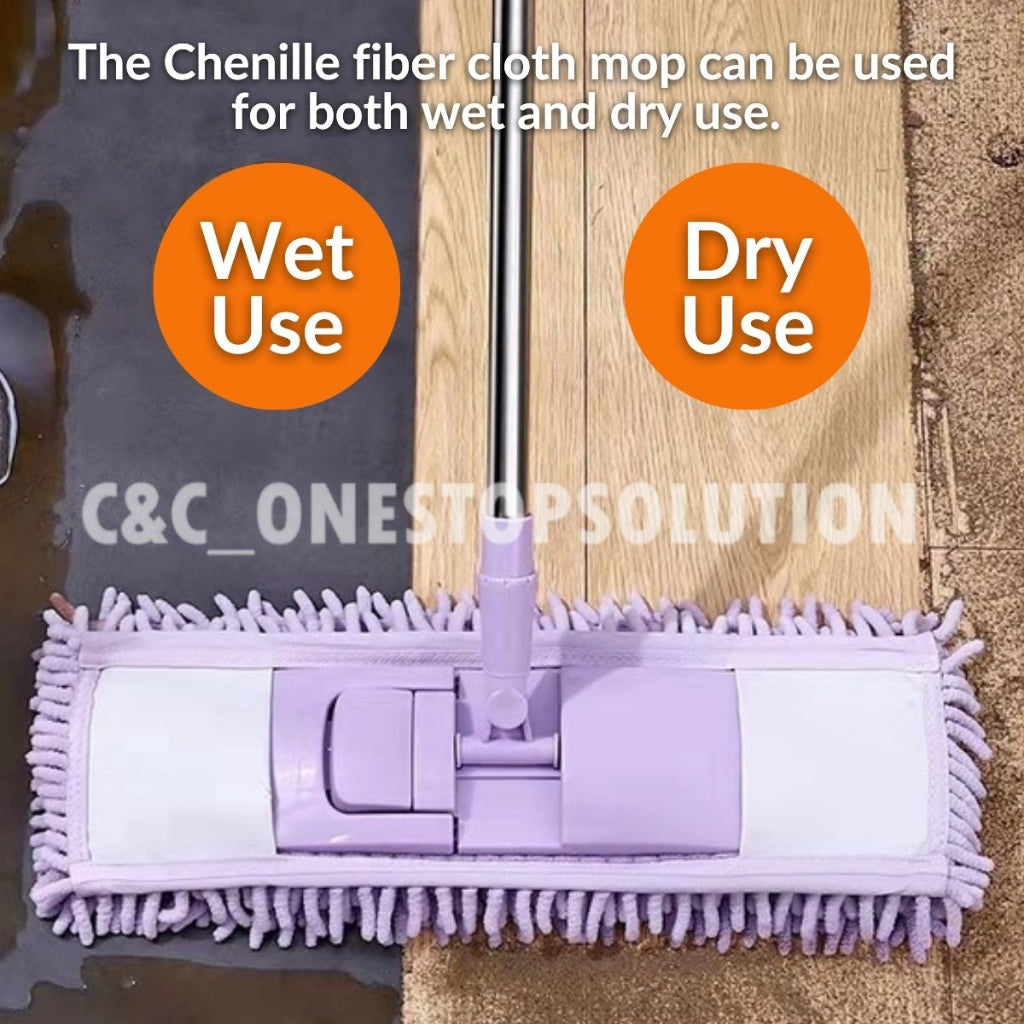 Stainless Steel Chenille Mop Wood Floor Wet & Dry Flat Mop Rotary Duster Mop Lantai Lap Lantai Habuk