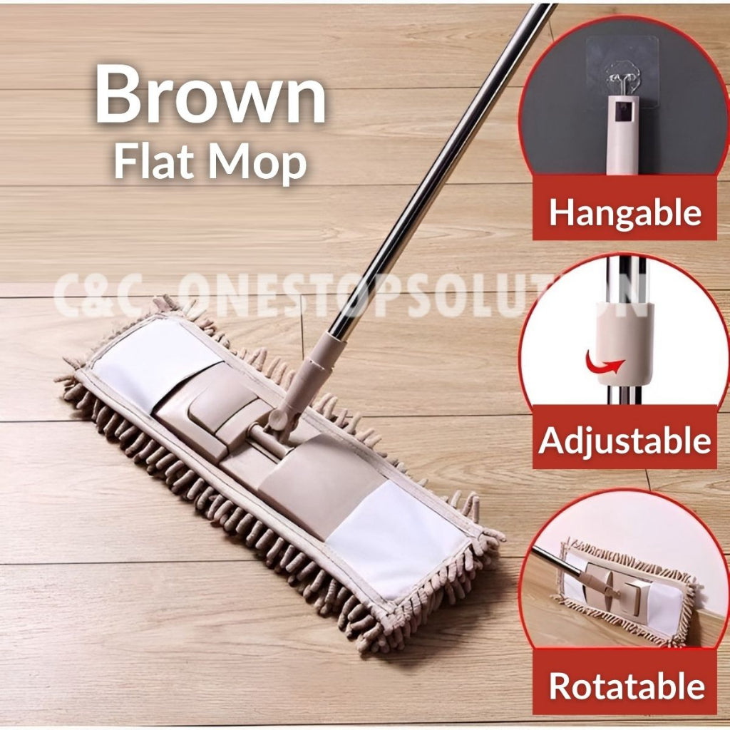 Stainless Steel Chenille Mop Wood Floor Wet & Dry Flat Mop Rotary Duster Mop Lantai Lap Lantai Habuk