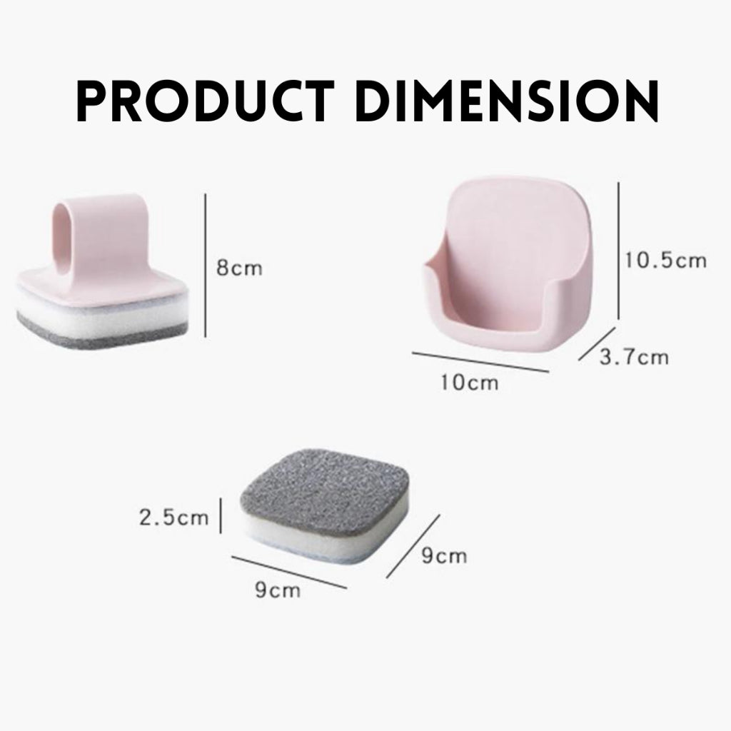 Nordic Short Handle Cleaning Sponge Kitchen Dishwashing Sponges Non-Scratch Detachable Replaceable Sponge with Holder