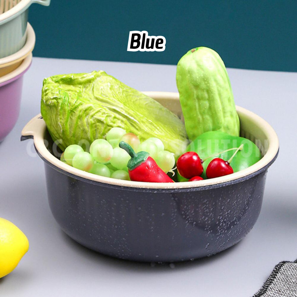 Washing Bowl Drainer Basket Strainers 2 in 1 Washing Basket Vegetable Cleaning Colander Tool Penyaring