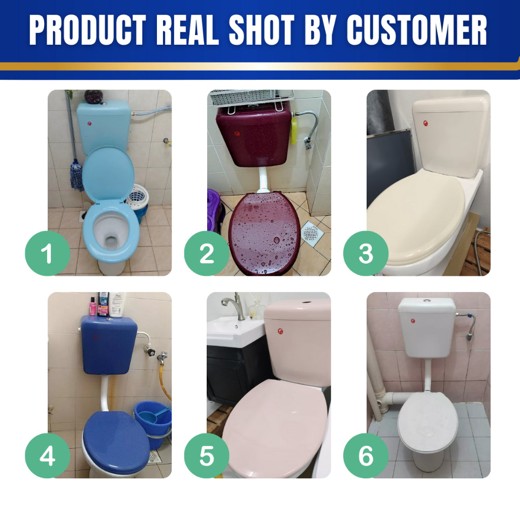 C&C Full Set Toilet Water Tank Plastic Toilet Cistern + Toilet Seat Cover Combo With Free Accessories Screw Hinge Combo
