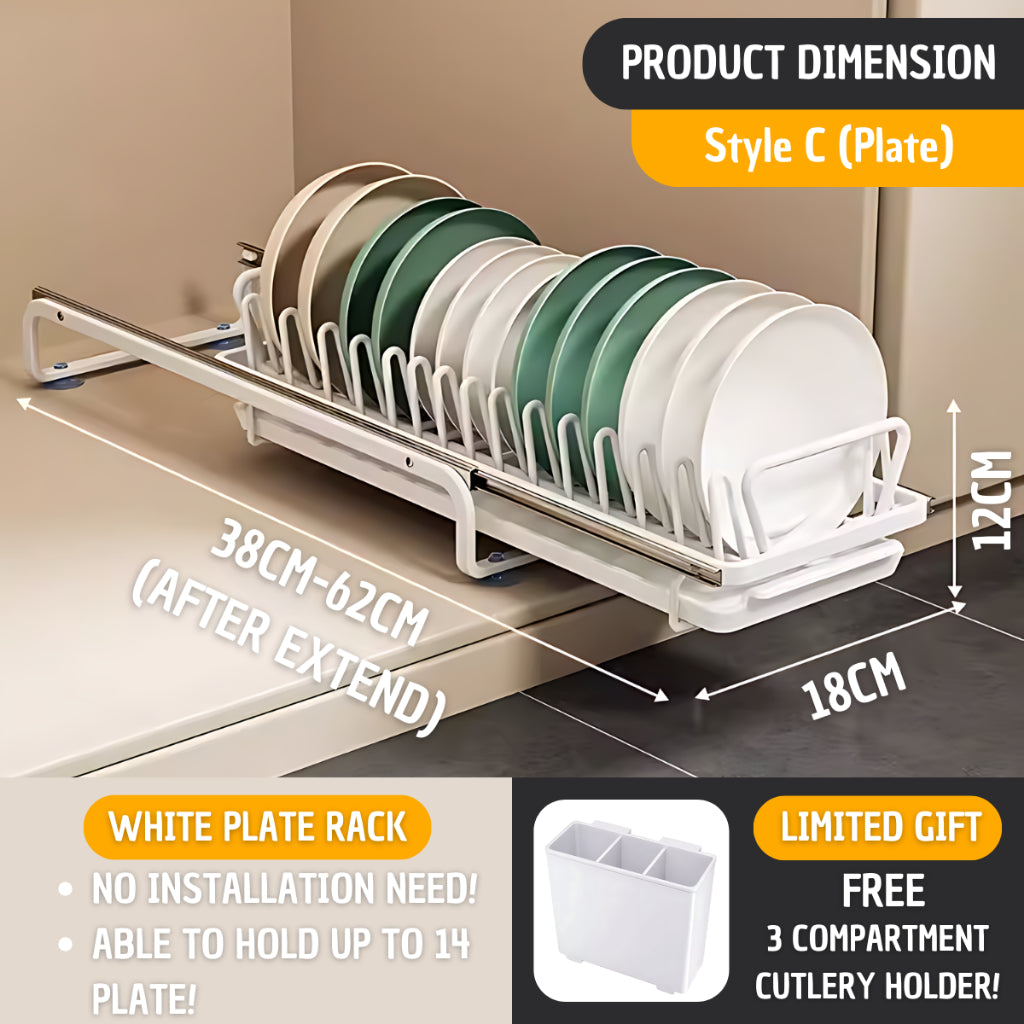 Stainless Steel Kitchen Dish Drainer Rack Rak Pinggan Kitchen Storage Rack with Tray Rak Dapur