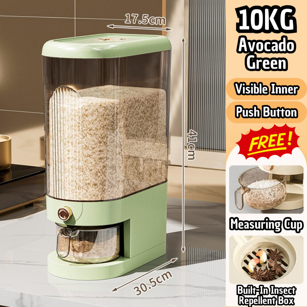 C&C 5KG/10KG Nano Bucket Rice Dispenser Slim Rice Dispenser Automatic Rice Box Storage Free Rice Cup Bekas Kotak Beras