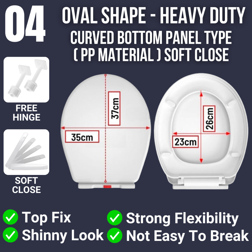 Heavy Duty Soft Close Toilet Seat Cover - O shape With Adjustable Hinge Penutup Mangkuk Tandas Johnson Zella Docasa 008S