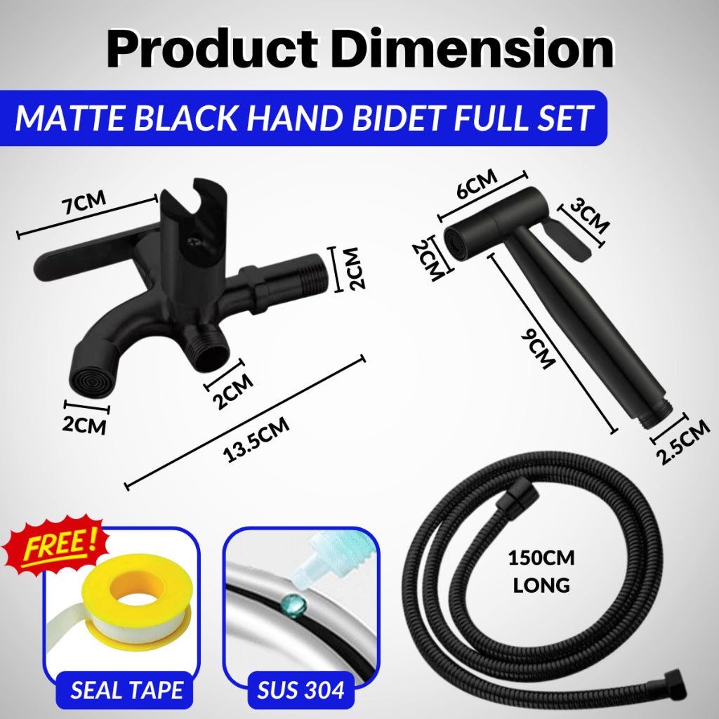 FULL SET 304 Stainless Steel Two Way Tap Bathroom Faucet with Bidet Spray Holder and Flexible Hose