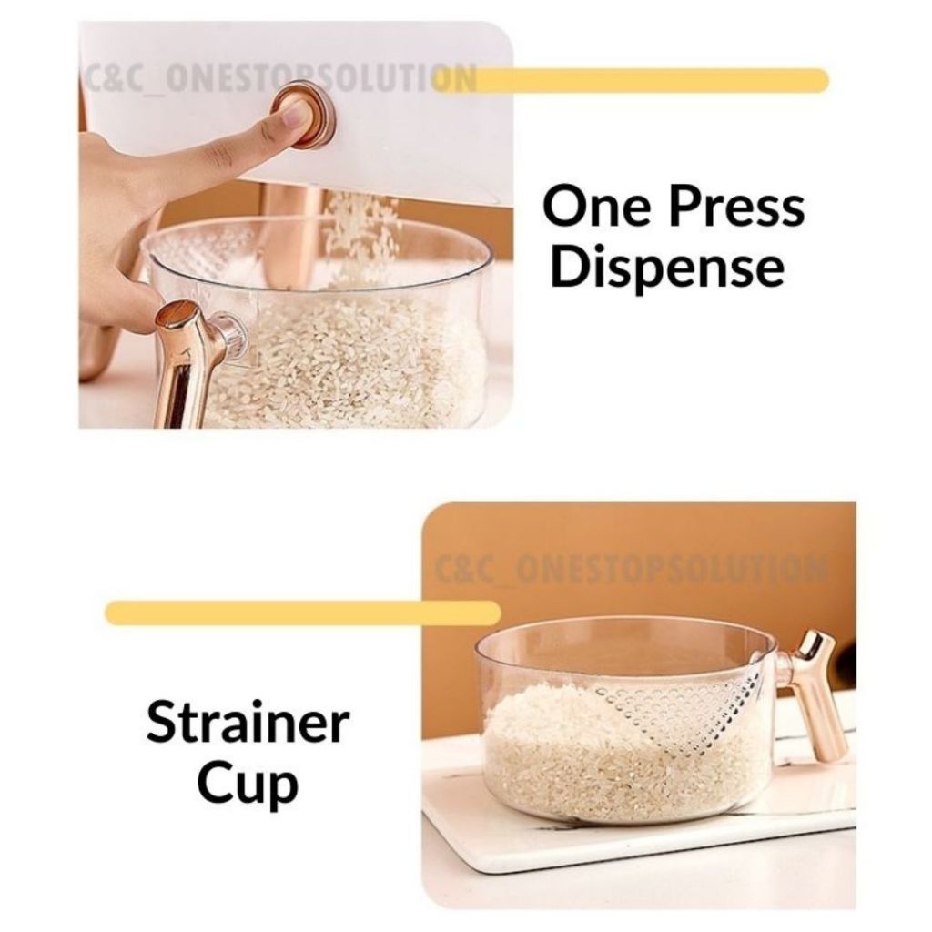 C&C Bekas Beras Kitchen Rice Storage Food Container Bekas Beras 10kg Rice Dispenser Tempat Beras Bucket Automatic