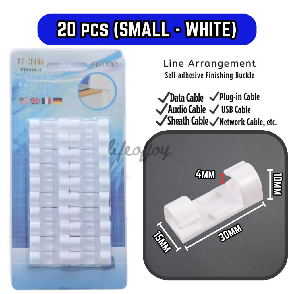 C&C 20 Pcs Wire Holder Wire Cable Clips Wire Cable Organizer Wall Adhesive Cord Organizer Pemegang Kabel Klip Wayar