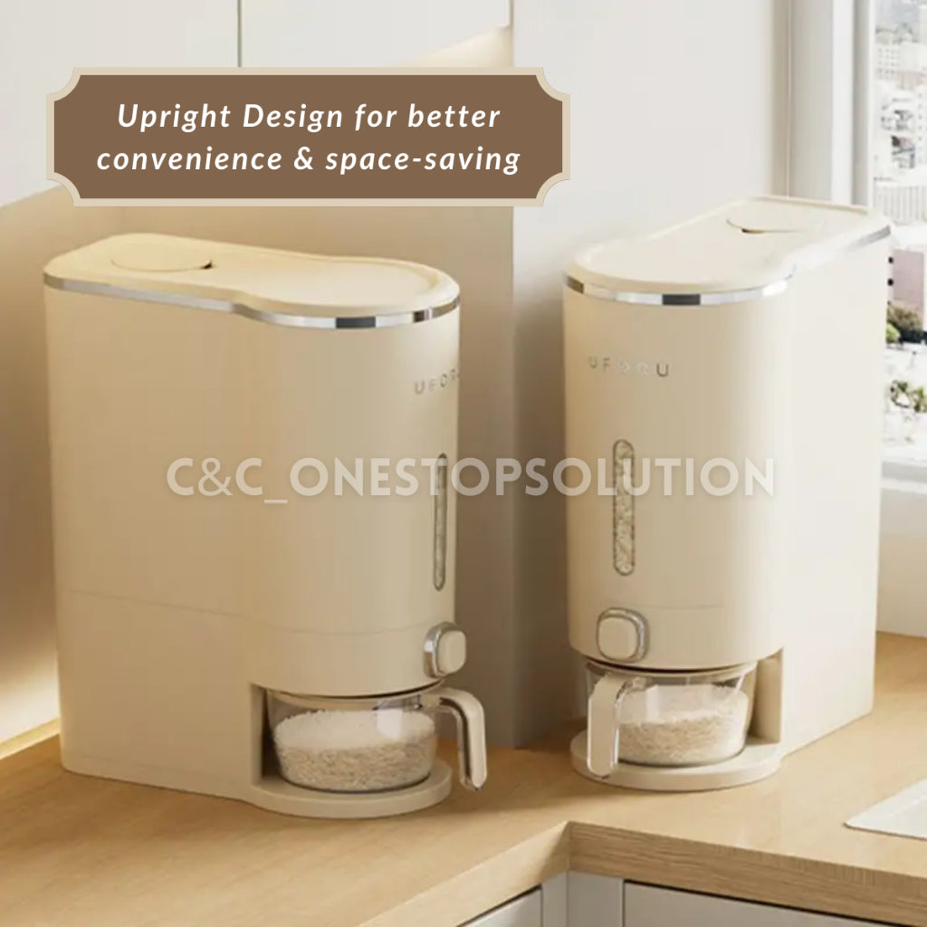 C&C Premium Nordic Style Rice Storage Box Food Container 5/10kg Capacity with Rinsing/Measuring Cup