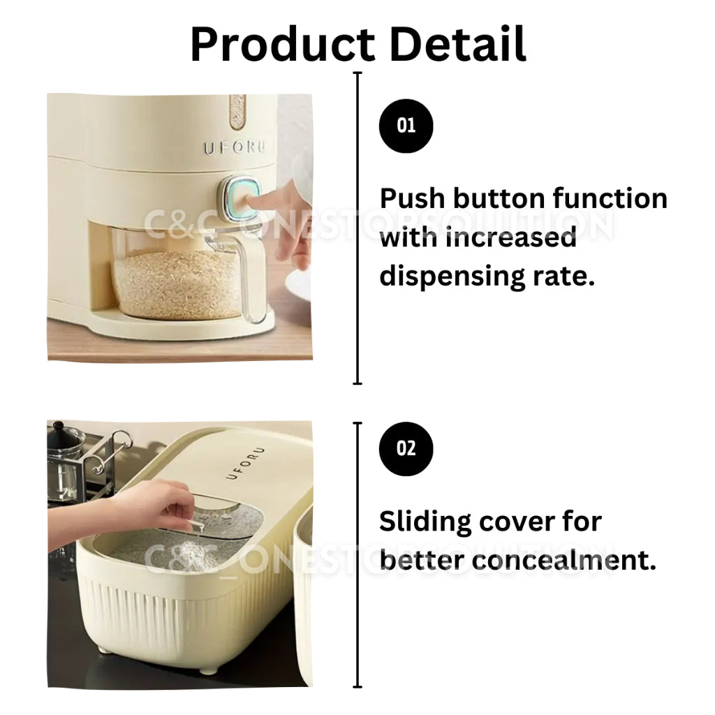 C&C Premium Nordic Style Rice Storage Box Food Container 5/10kg Capacity with Rinsing/Measuring Cup