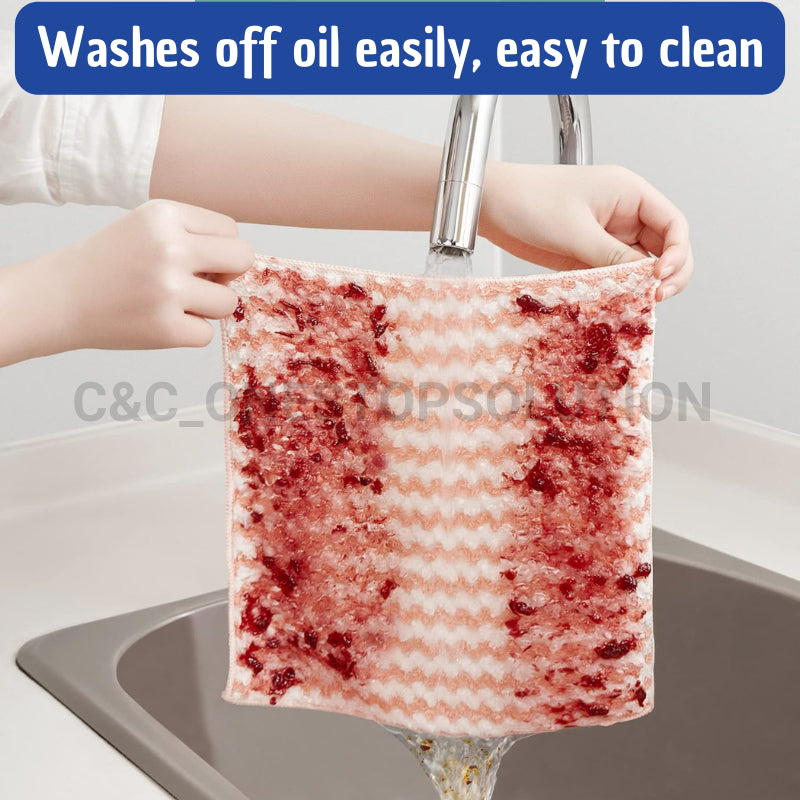 C&C Cationic Quick Drying Towel Kain Dapur Absorbent Microfibre Cloth Non-stick Oil Double-layer Dish Cloth