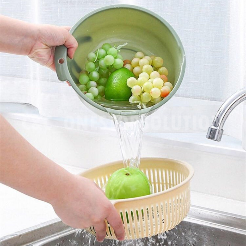 Washing Bowl Drainer Basket Strainers 2 in 1 Washing Basket Vegetable Cleaning Colander Tool Penyaring