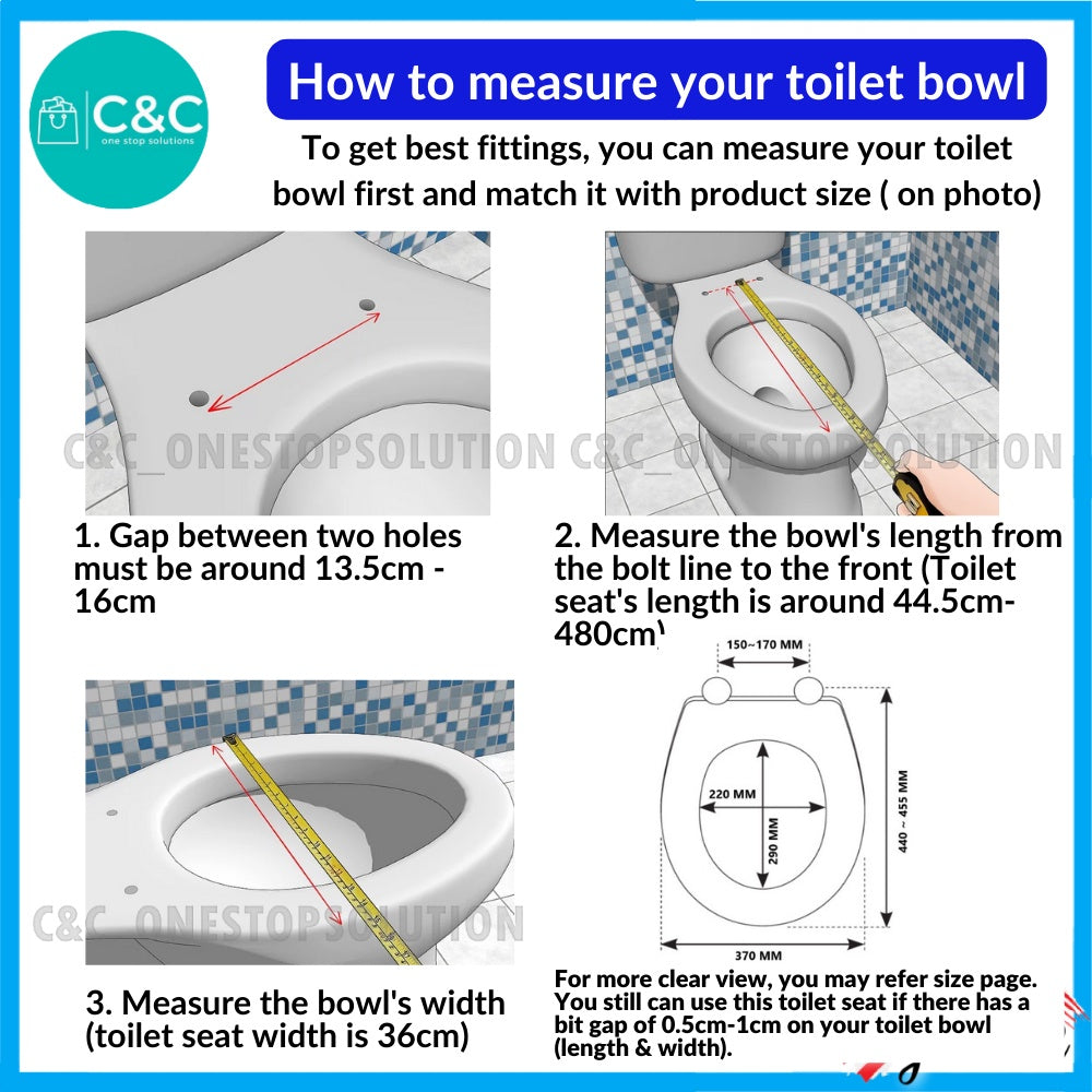 C&C Heavy Duty O Shape Toilet Seat Cover Adjustable Hinge Free Screw Nut Penutup Mangkuk Duduk Tandas