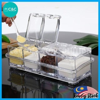 1 Set Spice Box Transparent Crystal Seasoning Box with Spoons Spice Jars Canisters Bekas Rempah Ratus Set