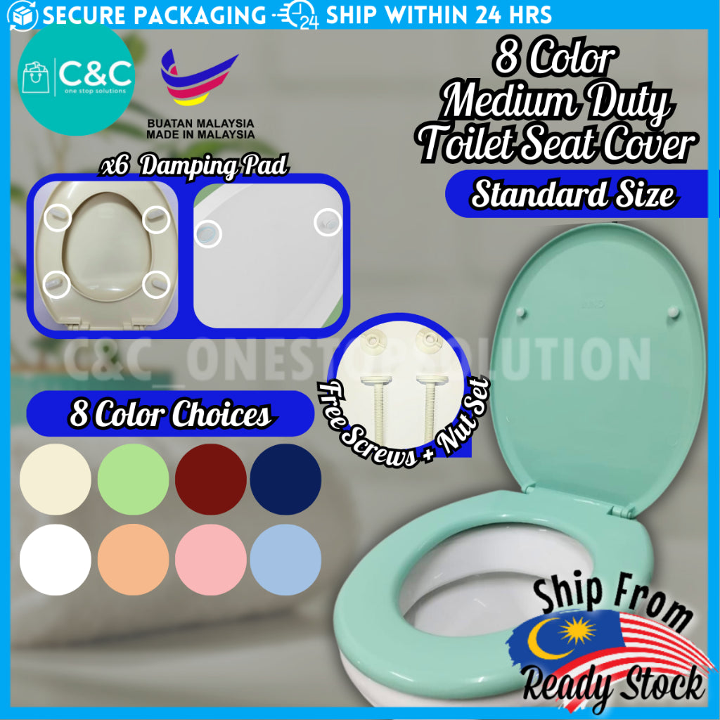 C&C Heavy Duty O Shape Toilet Seat Cover Adjustable Hinge Free Screw Nut Penutup Mangkuk Duduk Tandas