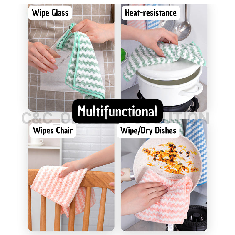 C&C Cationic Quick Drying Towel Kain Dapur Absorbent Microfibre Cloth Non-stick Oil Double-layer Dish Cloth